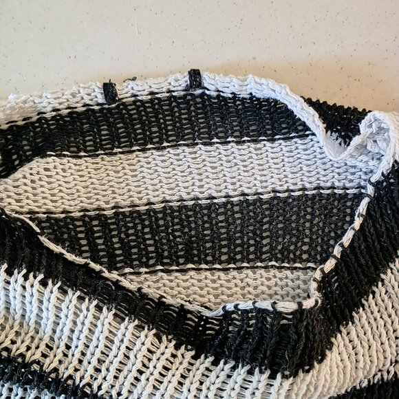 Distressed Striped Sweater Grunge Punk Knit Top Shredded Black White (Fits M) - Picture 11 of 13